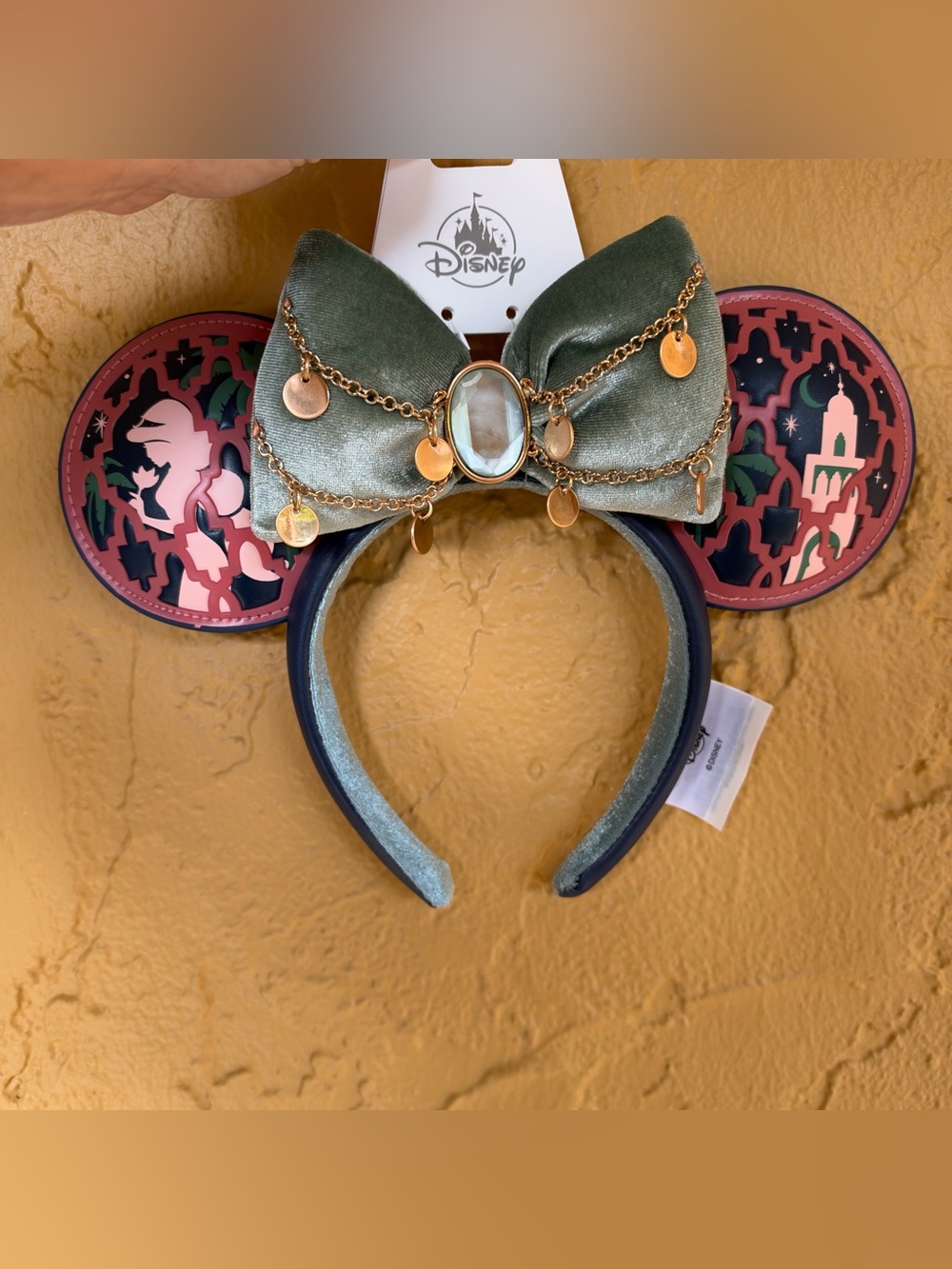 Disney Princess Jasmine Velvet Bow Minnie Ears Headband with Gold Chains
